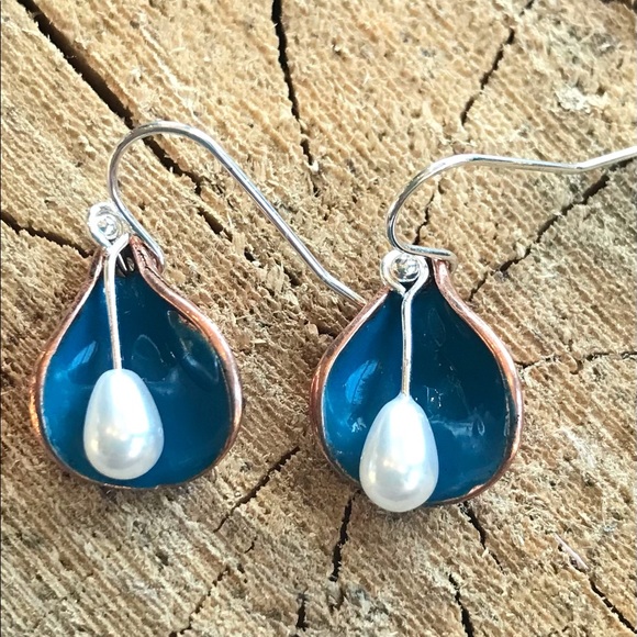 Copper and Pearl Earrings - Picture 2 of 5